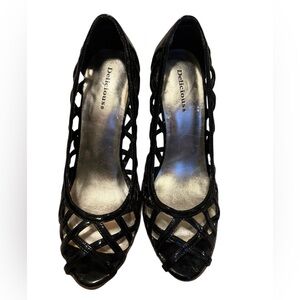 Delicious Black Lattice Cutout Peep-Toe Heels